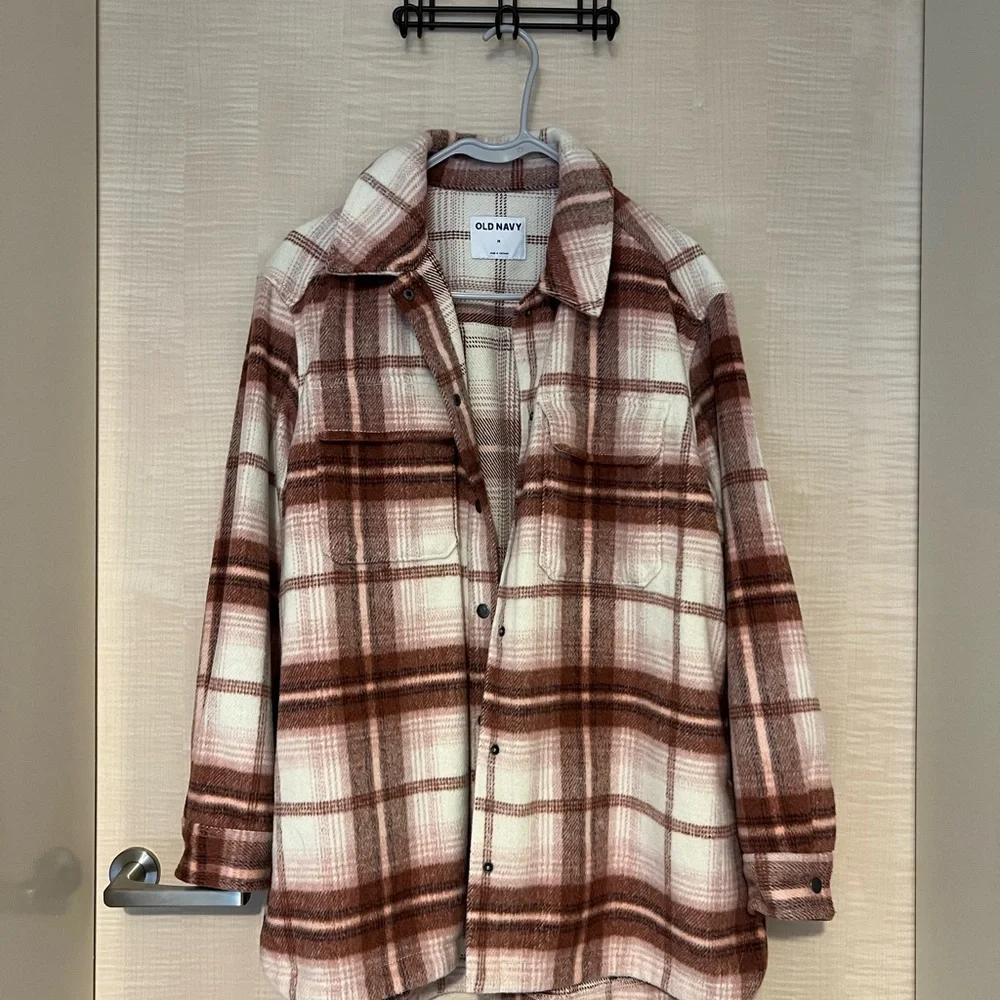 Old Navy Plaid Flannel Jacket - Pink and Cream
